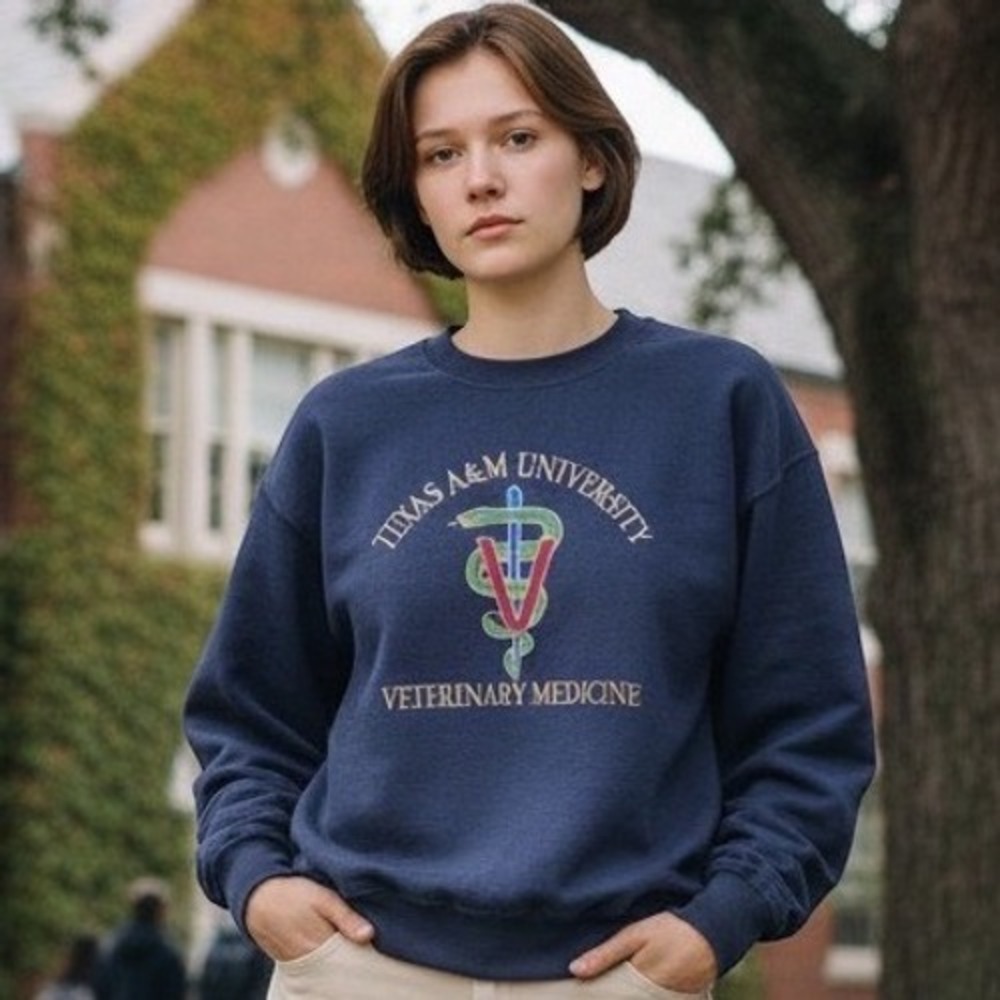 Vintage Texas A&M University Veterinary Medicine Sweatshirt Navy Blue XL 90s USA